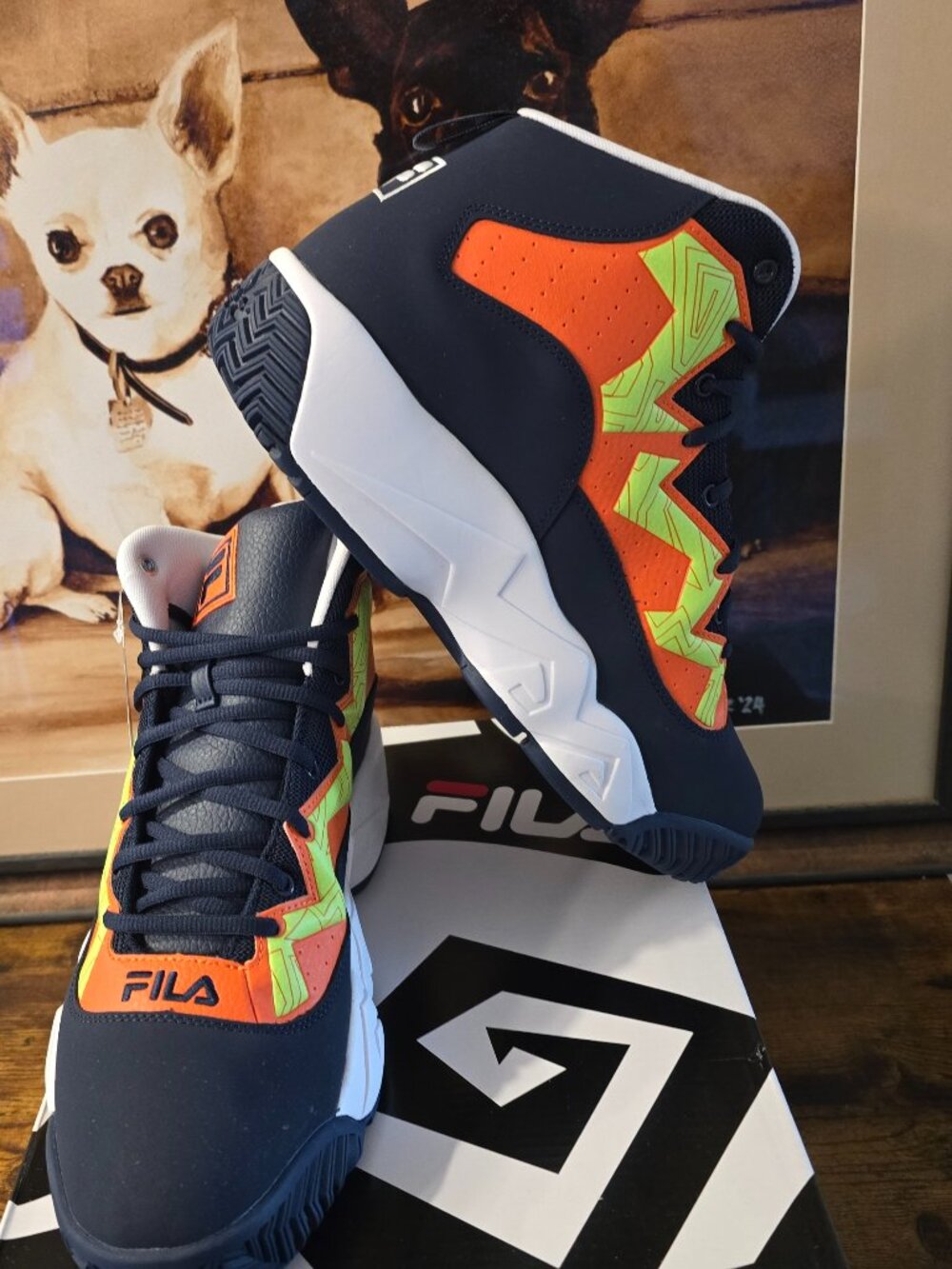 FILA - Men's MB Shoes (1BM01749 423) Basketball Shoes Navy / Orange Sz 13 NEW